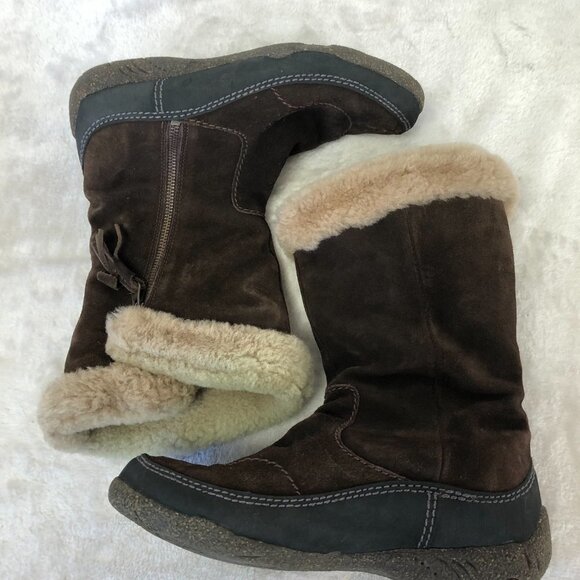Clarks Brown Suede Side Zip Fur Lined Winter Boots Size 7.5 - Picture 5 of 16